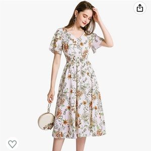 Floral Chiffon Dresses for Women Flowy Cocktail Dress Casual Beach Sun Dress